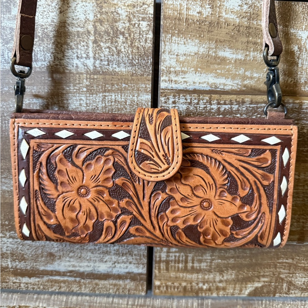 Brown Floral Embossed Leather Bag